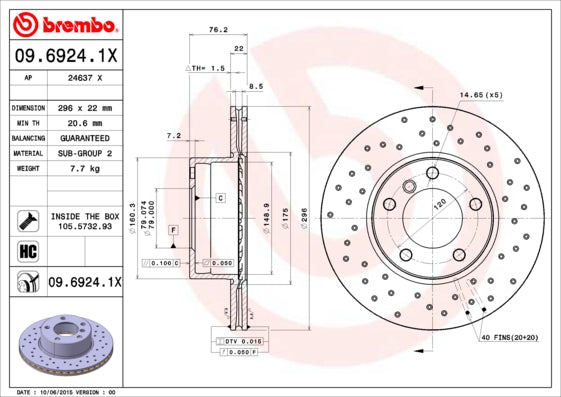 Disc frana perforat Fata Brembo 09.6924.1X