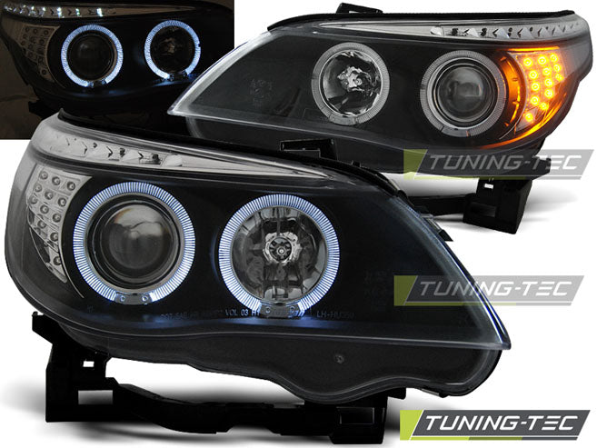 Faruri compatibile BMW E60/61 Angel Eyes LED Black